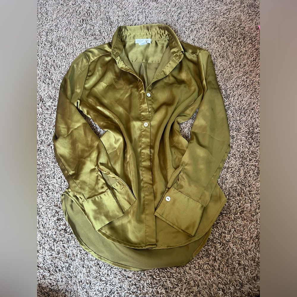 Gorgeous Rachel Zoe Silky Olive Green Button-Up Blouse